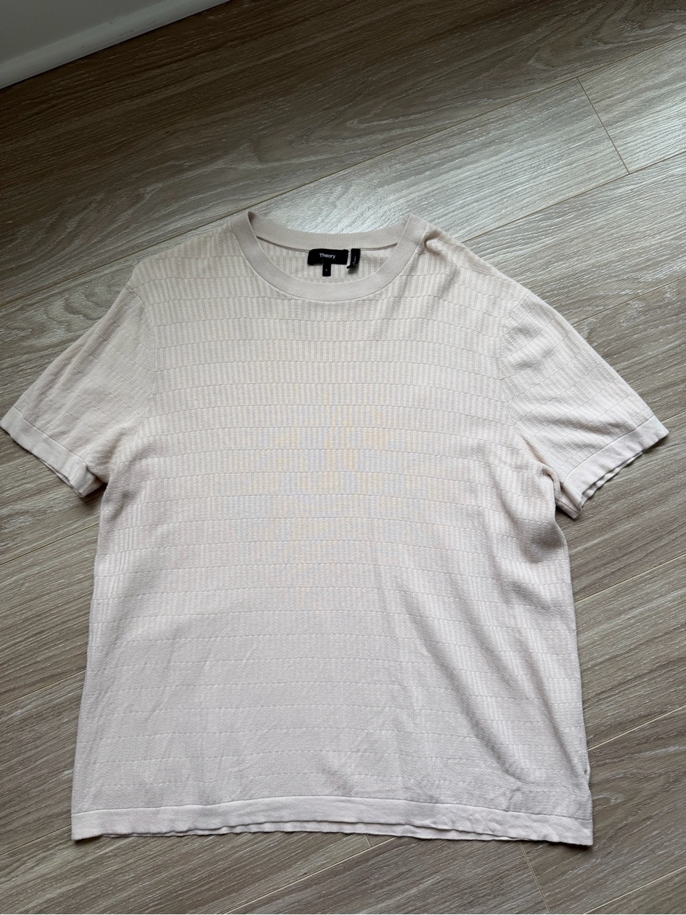 Theory Men’s Damian Textured Tee 99% Cotton Sz L Beige